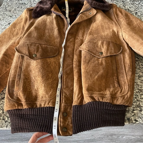 Vintage Richman Genuine Leather Brown Flight Bomber Jacket Faux Fur Collar Sz M - Picture 8 of 10